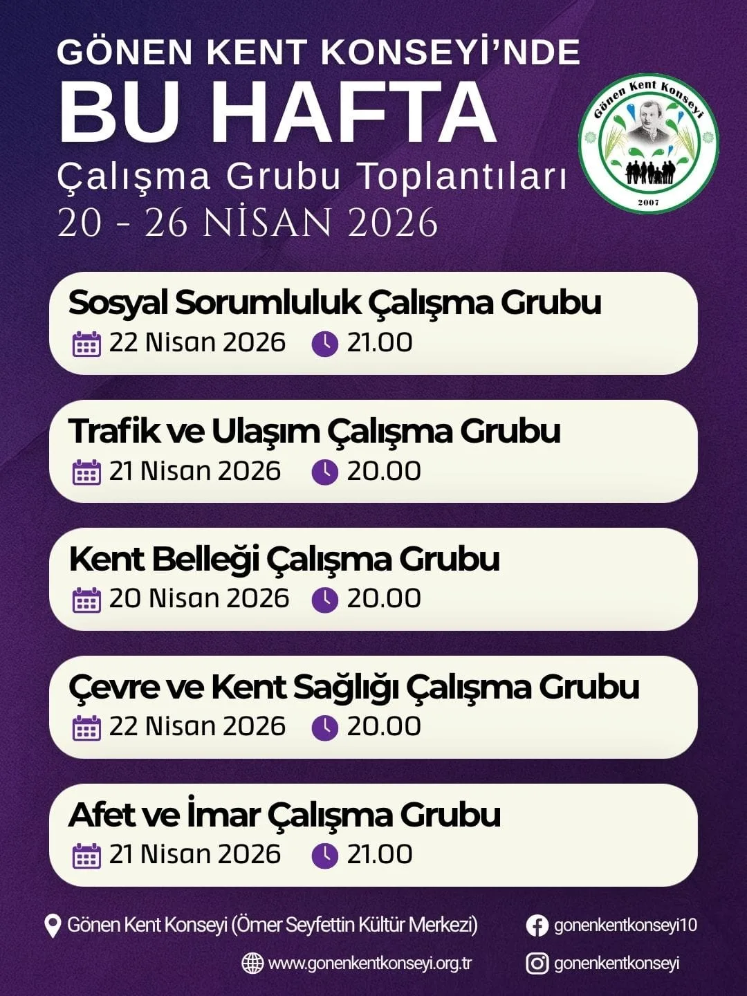 ÇALIŞMA GRUBU AYLIK TOPLANTI TAKVİMİ